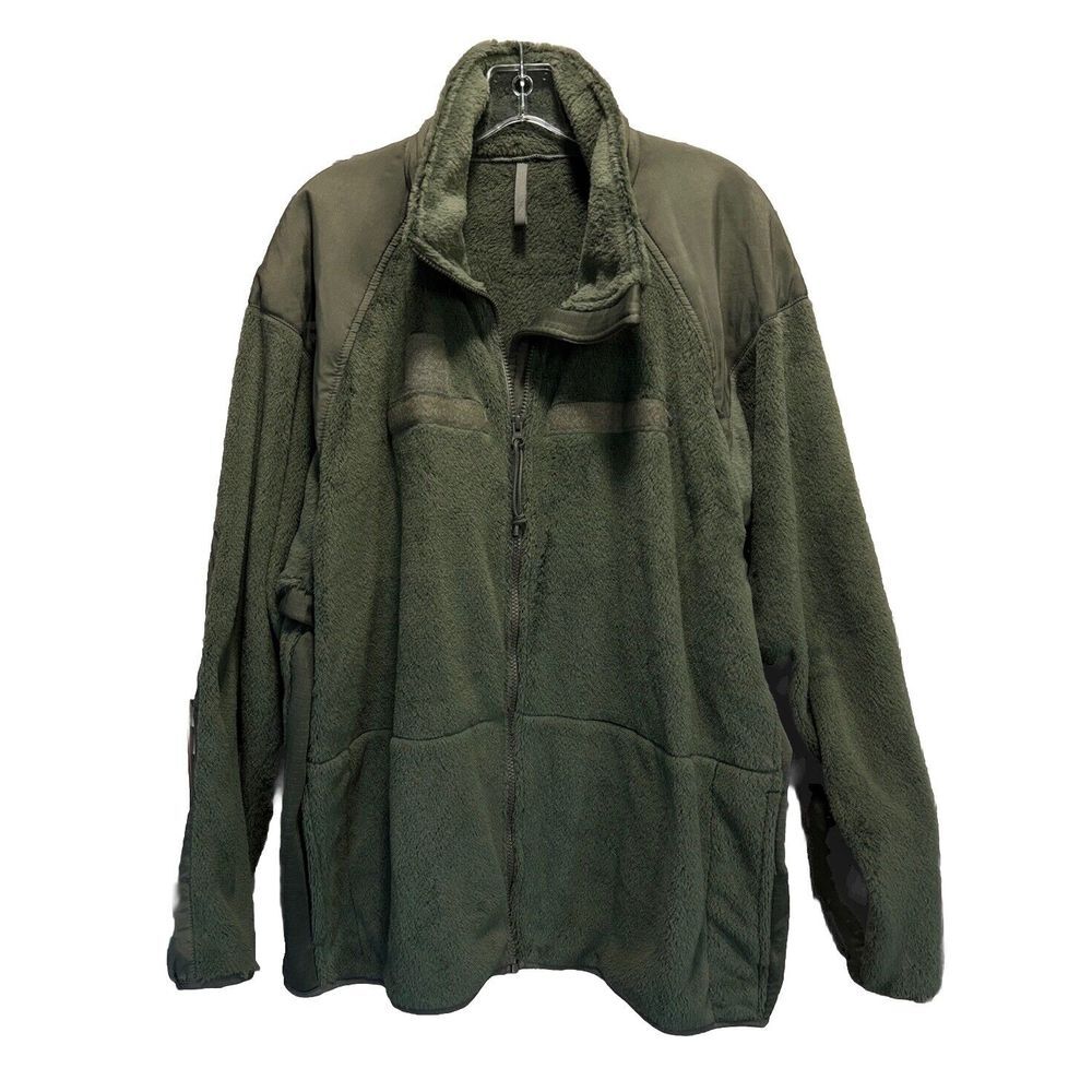 Polartec Green Fleece Military Jacket Unisex Size XL‎ Pockets Warm Collar